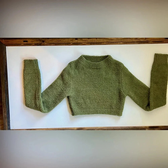 NWT Edikted crop chenille green sweater soft cozy warm dainty Y2K bop college - Picture 3 of 7